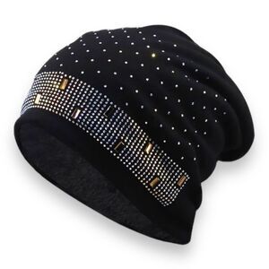 Sparkling Black Super Soft Faux Fur Lined Winter Beanies NEW